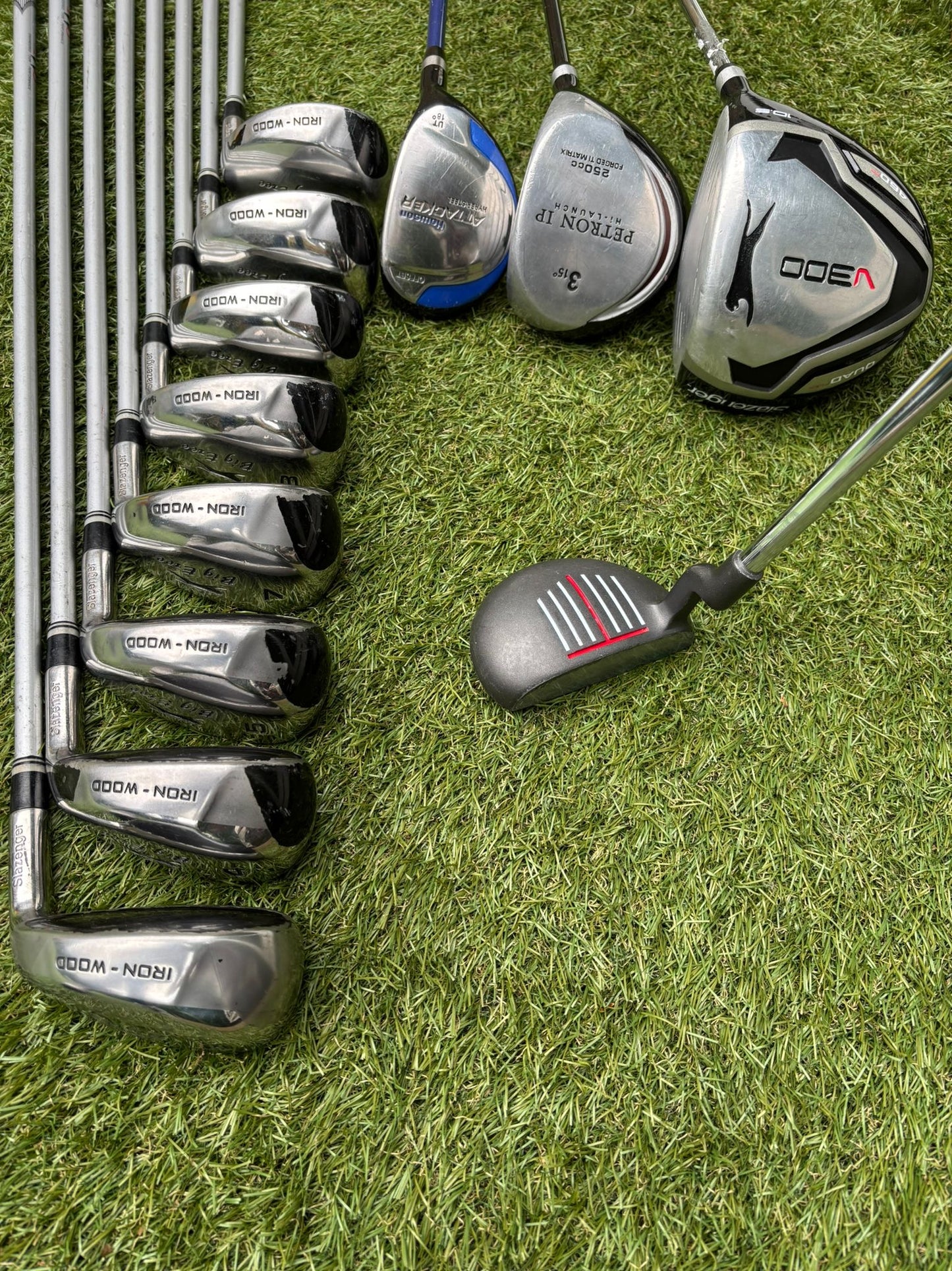 Slazenger Big Ezee Iron-Wood Golf Set V300 Driver Hybrid Stand Bag Free P&P