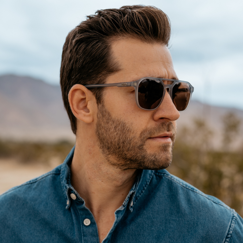 HUNTER Men's Double Bridge Aviator Sunglasses in Moonrock Grey by WMP Eyewear