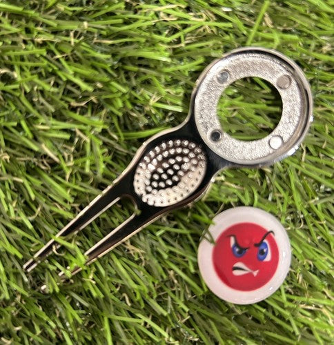 ANGRY EMOJI GOLF BALL MARKER AND PITCH REPAIR TOOL