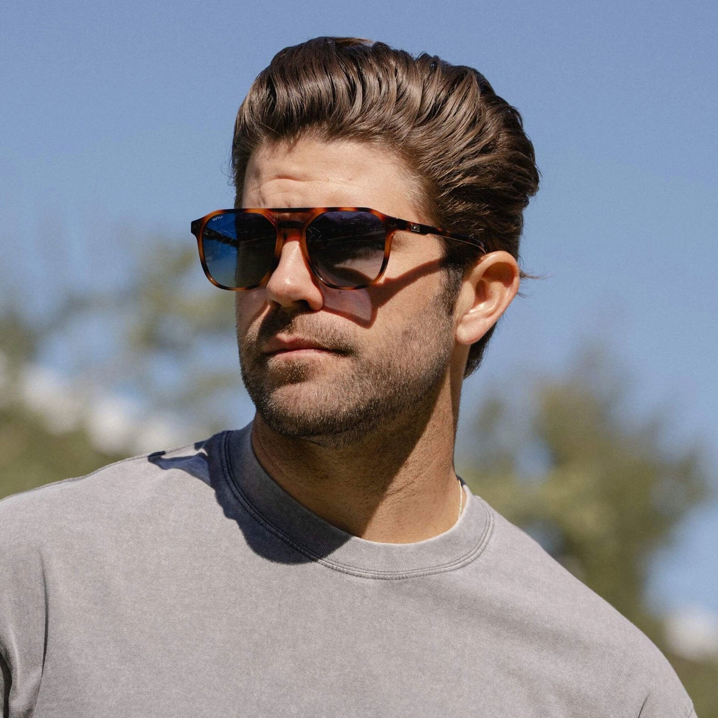 HUNTER Men's Double Bridge Aviator Sunglasses in Whiskey Brown Tortoise by WMP Eyewear