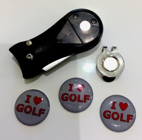 Pitchfork Magnetic Hat Clip With 3 I Love Golf 25mm Markers