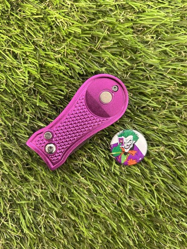 THE JOKER GOLF BALL MARKER AND PURPLE RETRACTABLE PITCH REPAIR TOOL