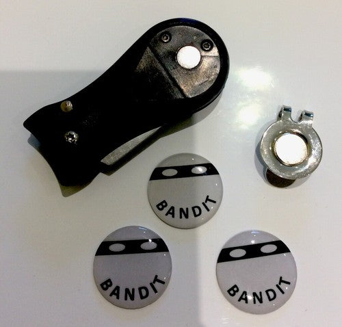 Golf Pitchfork Magnetic Hat Clip With 3 Masked Bandit 25mm Markers