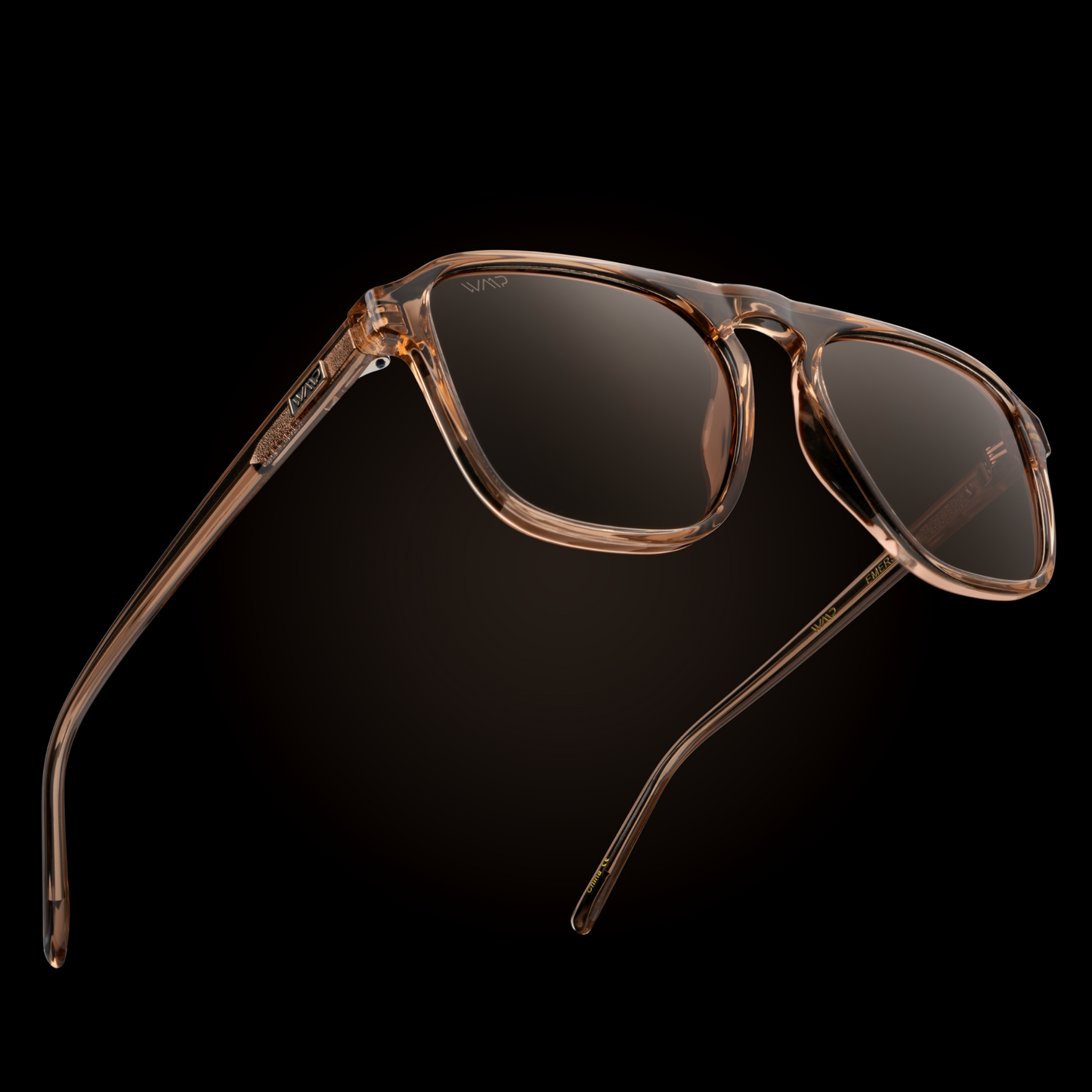 Lunettes de soleil aviateur carrées unisexes EMERSON en marron cristal par WMP Eyewear