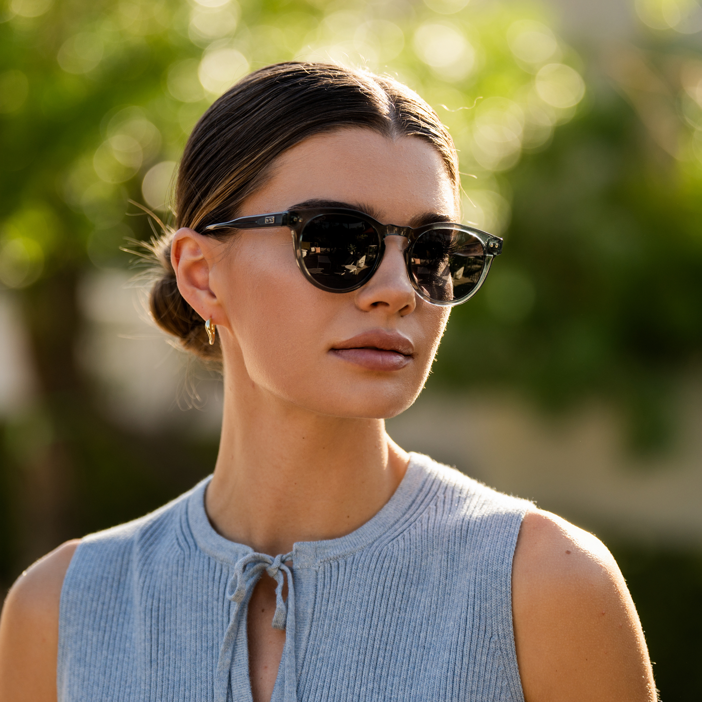 TATE Retro Round Unisex Sunglasses in Crystal Blue by WMP Eyewear