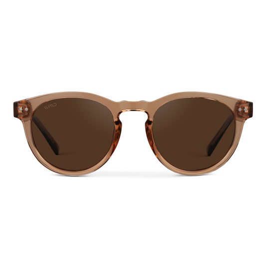 Lunettes de soleil rondes unisexes rétro TATE, marron clair cristal, par WMP Eyewear UK
