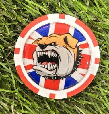 British Bulldog On Union Jack Magnetic Poker Chip - Golf Ball Marker