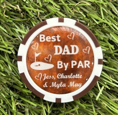 Best Dad By Par Personalised Poker Chip - Golf Ball Marker - Funny - U