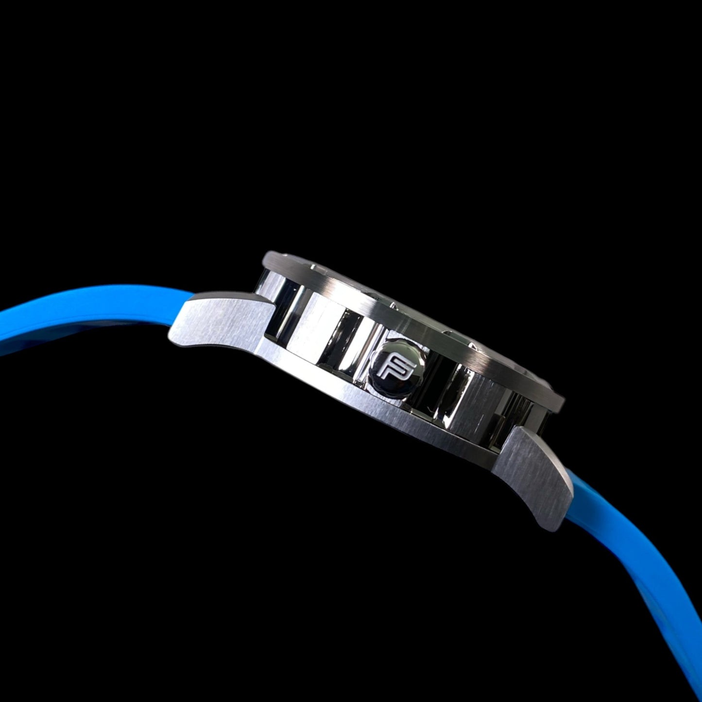 PUNCH Mens Watch, Silver & White Skeleton Automatic Watch - Blue Rubber Strap
