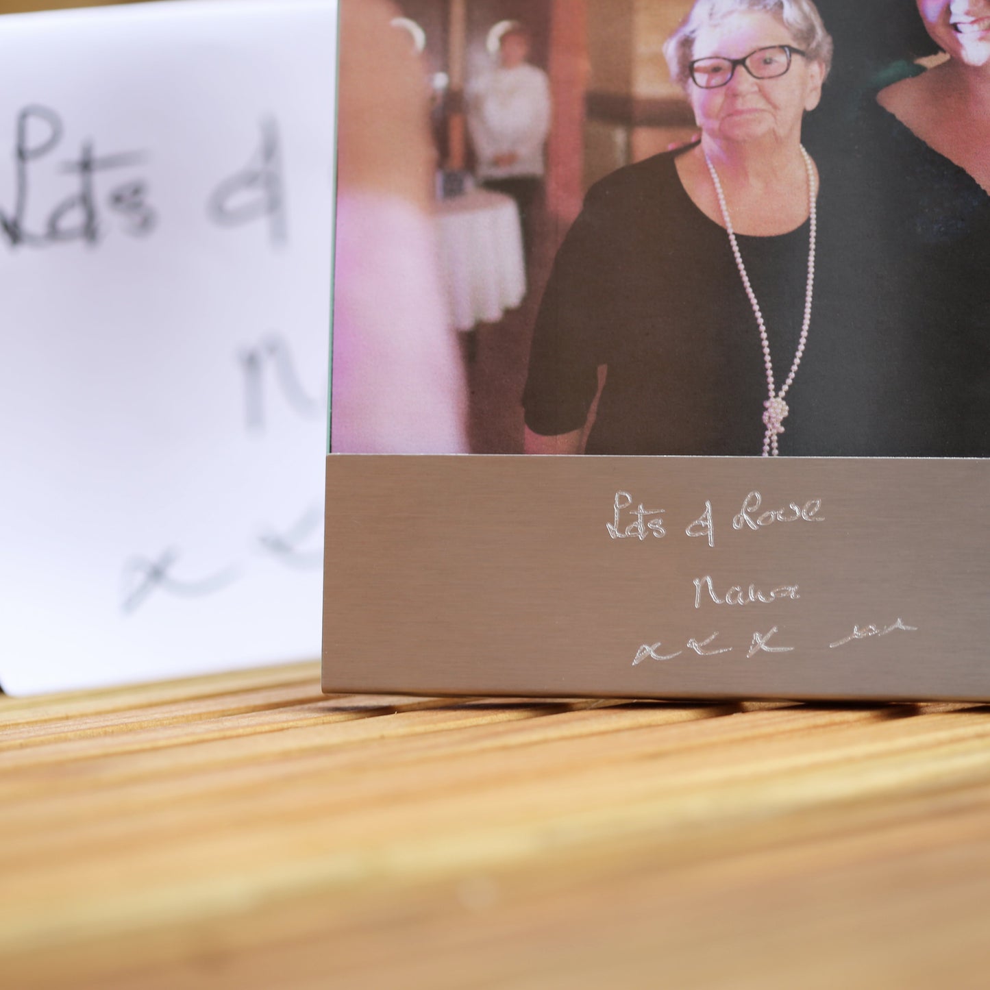 Cadre photo gravé avec écriture manuscrite