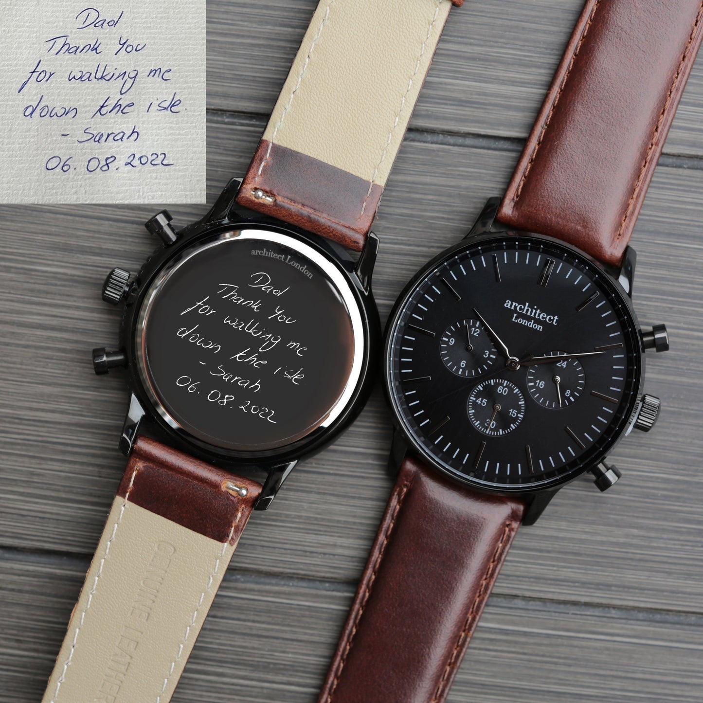 Montre à paiement sans contact - Motivator pour homme + Bracelet en noyer + Gravure manuscrite