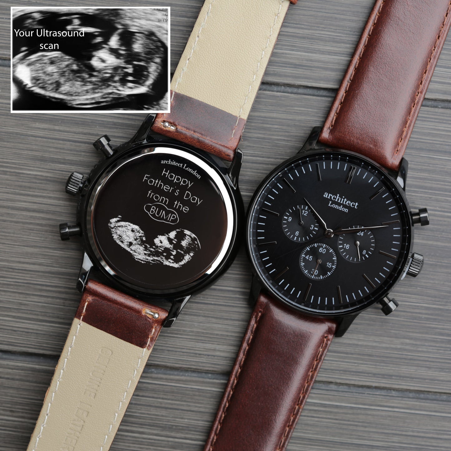 Montre à paiement sans contact - Motivator pour homme + Bracelet en noyer + Gravure manuscrite