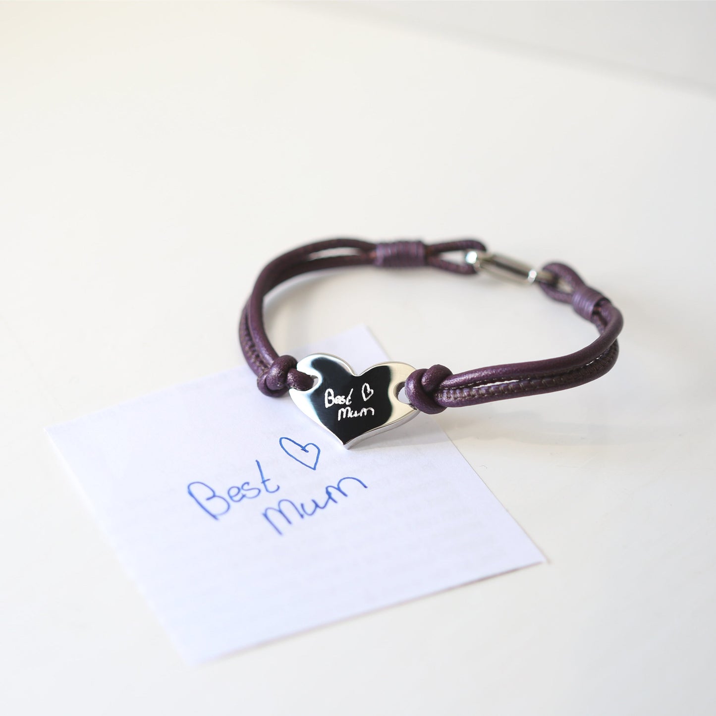 Bracelet Cœurs Écrits à la Main pour Toujours Berry
