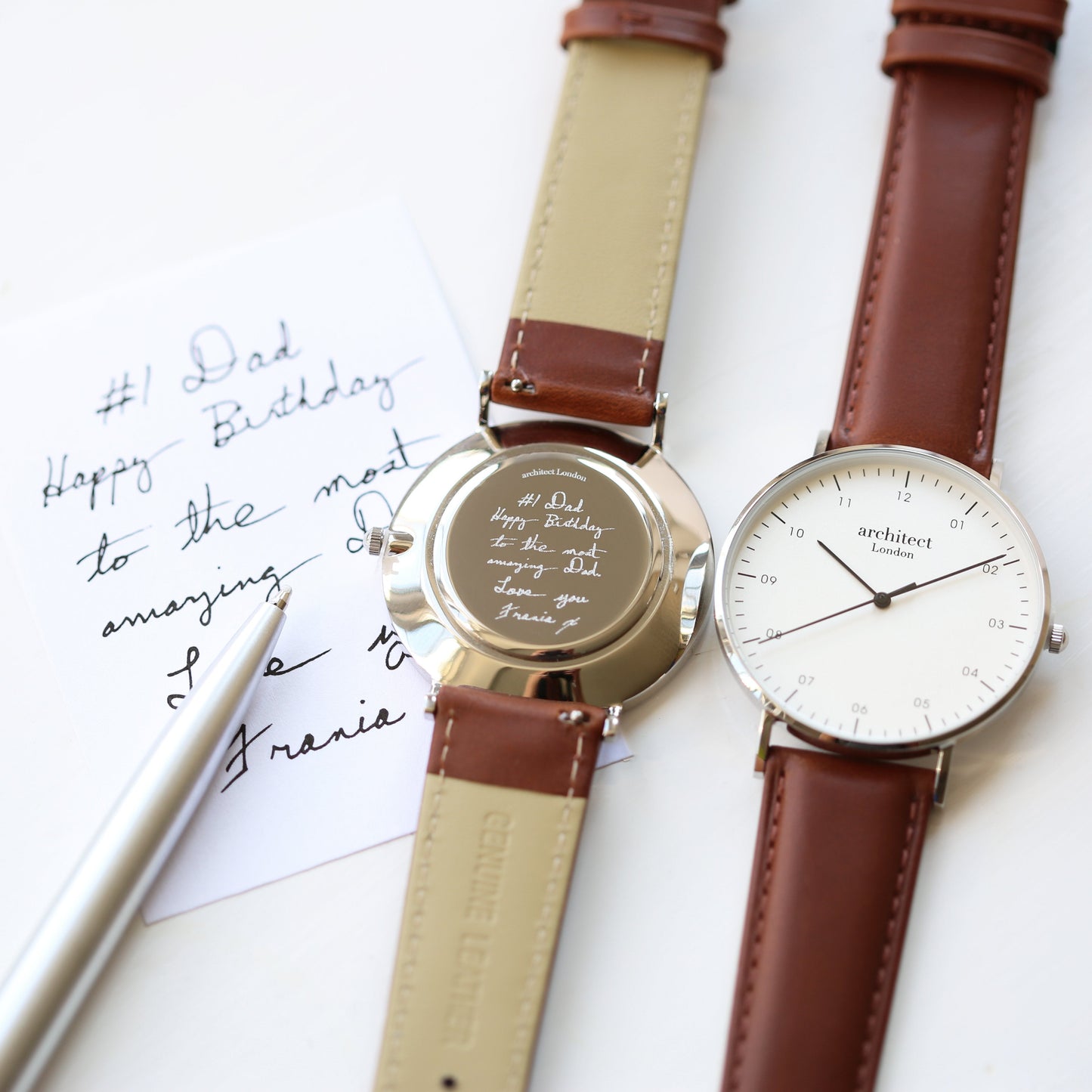 Handwriting Engraving - Men's Architect Zephyr + Walnut Strap