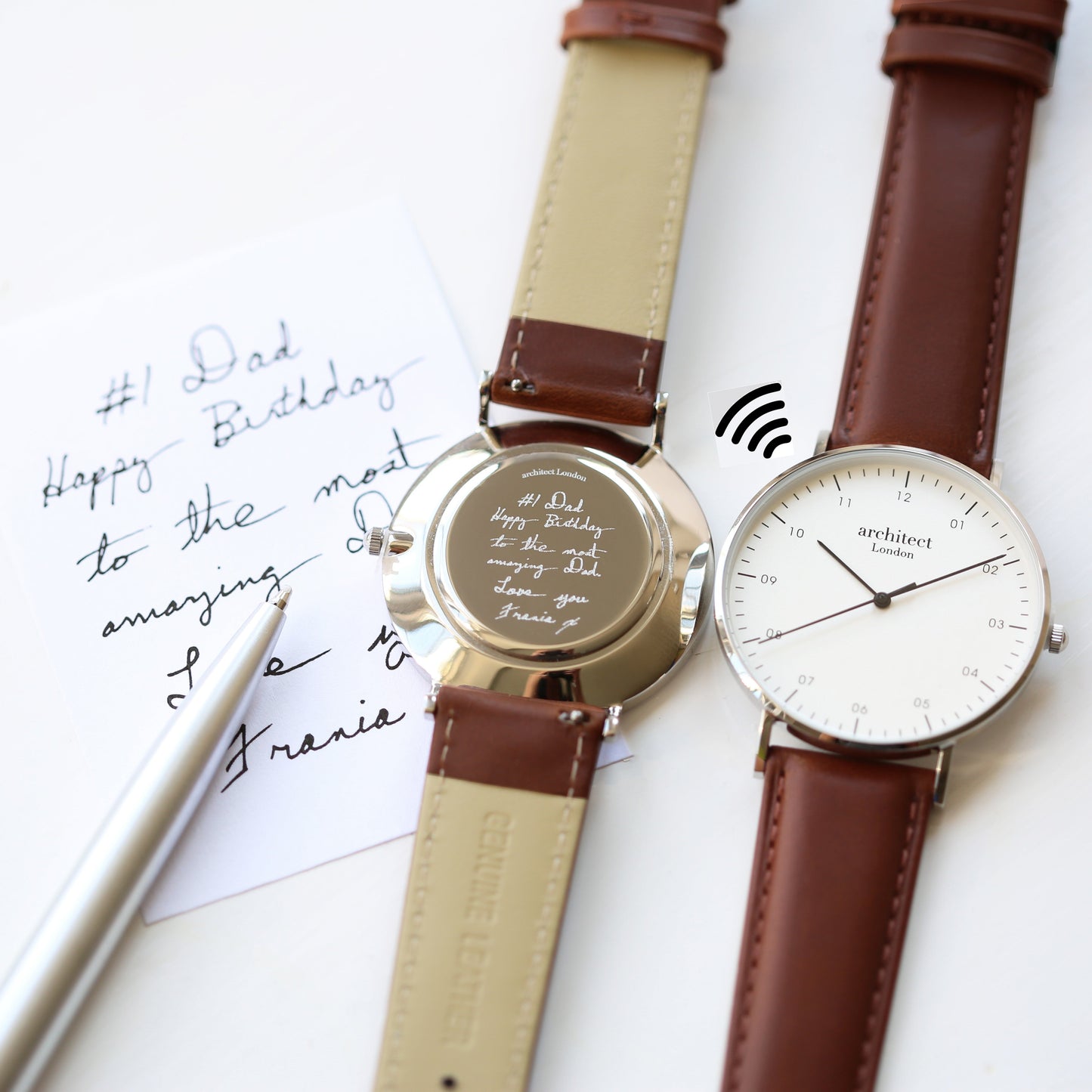 Montre à paiement sans contact - Architect Zephyr pour homme + bracelet en noyer + gravure manuscrite