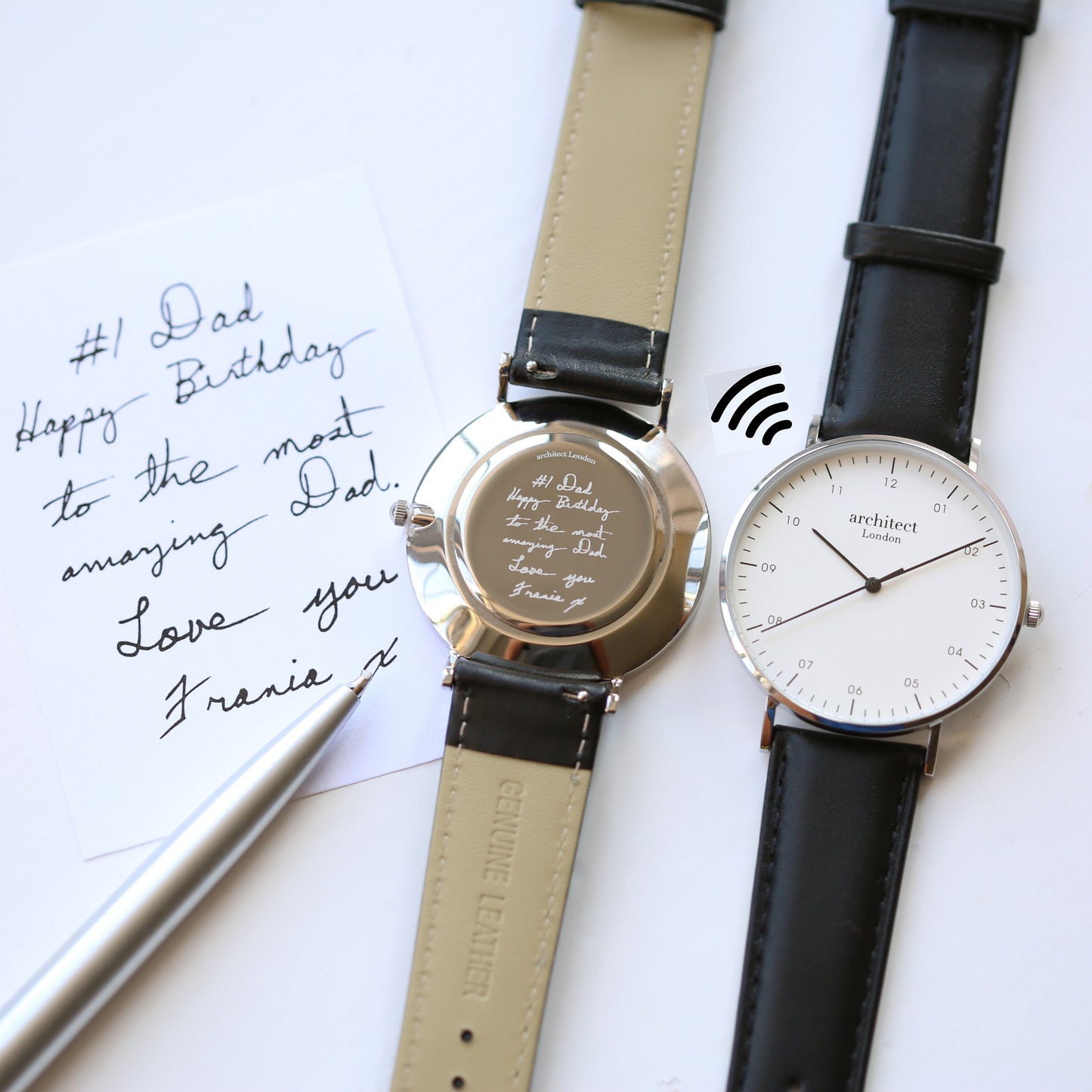 Montre à paiement sans contact - Architect Zephyr pour homme + bracelet noir de jais + gravure manuscrite