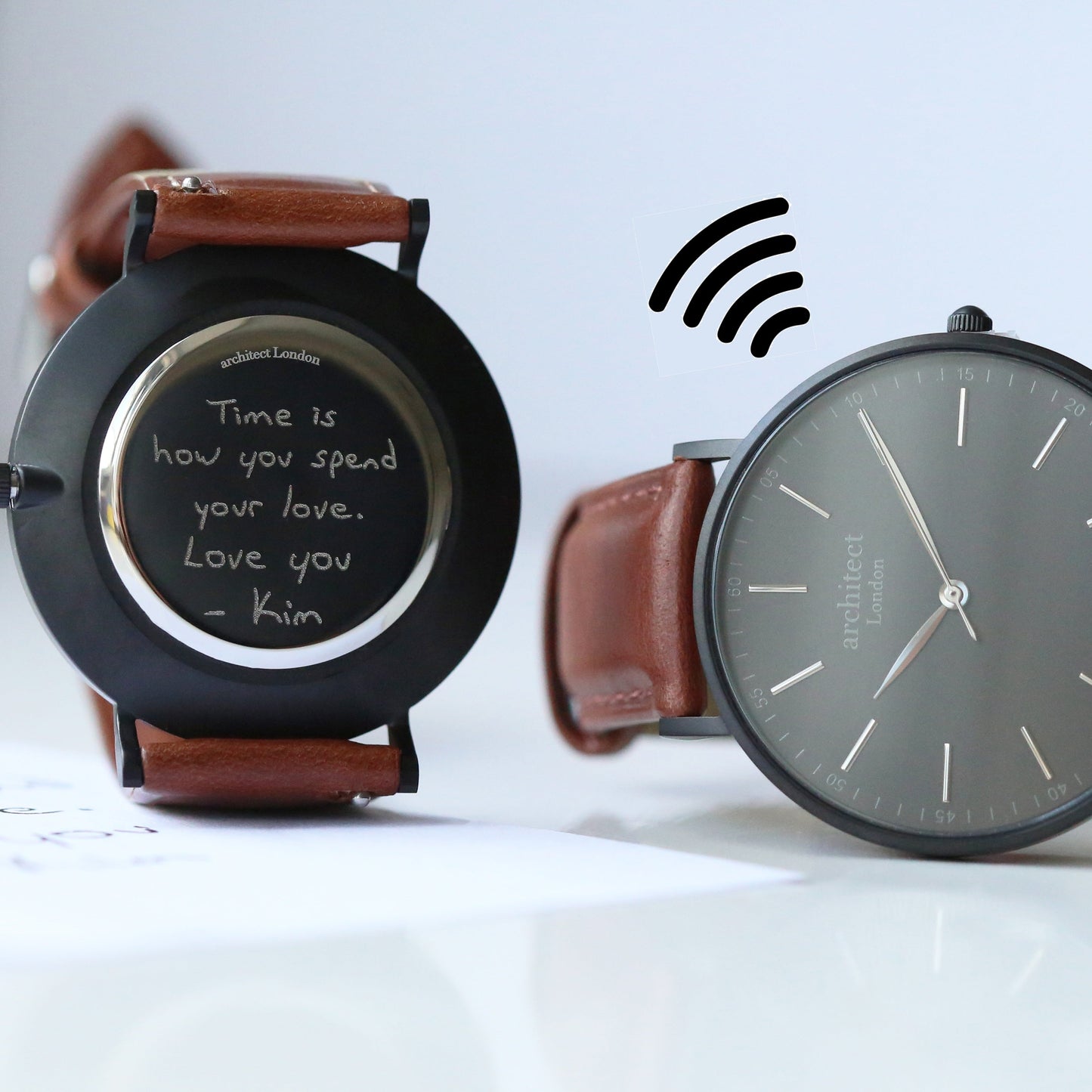 Montre à paiement sans contact - Architect Minimaliste pour homme + Bracelet en noyer + Gravure manuscrite
