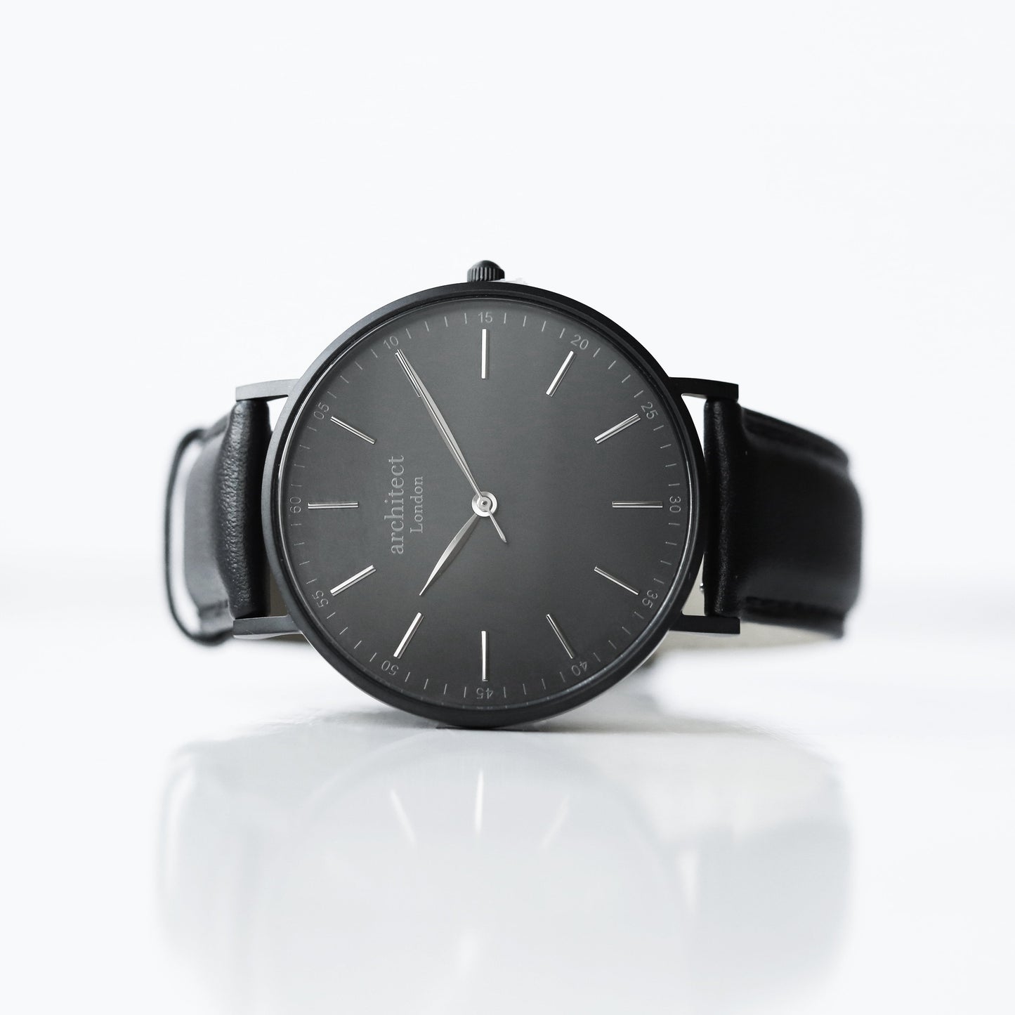 Modern Font Engraving - Men's Minimalist Watch + Jet Black Strap