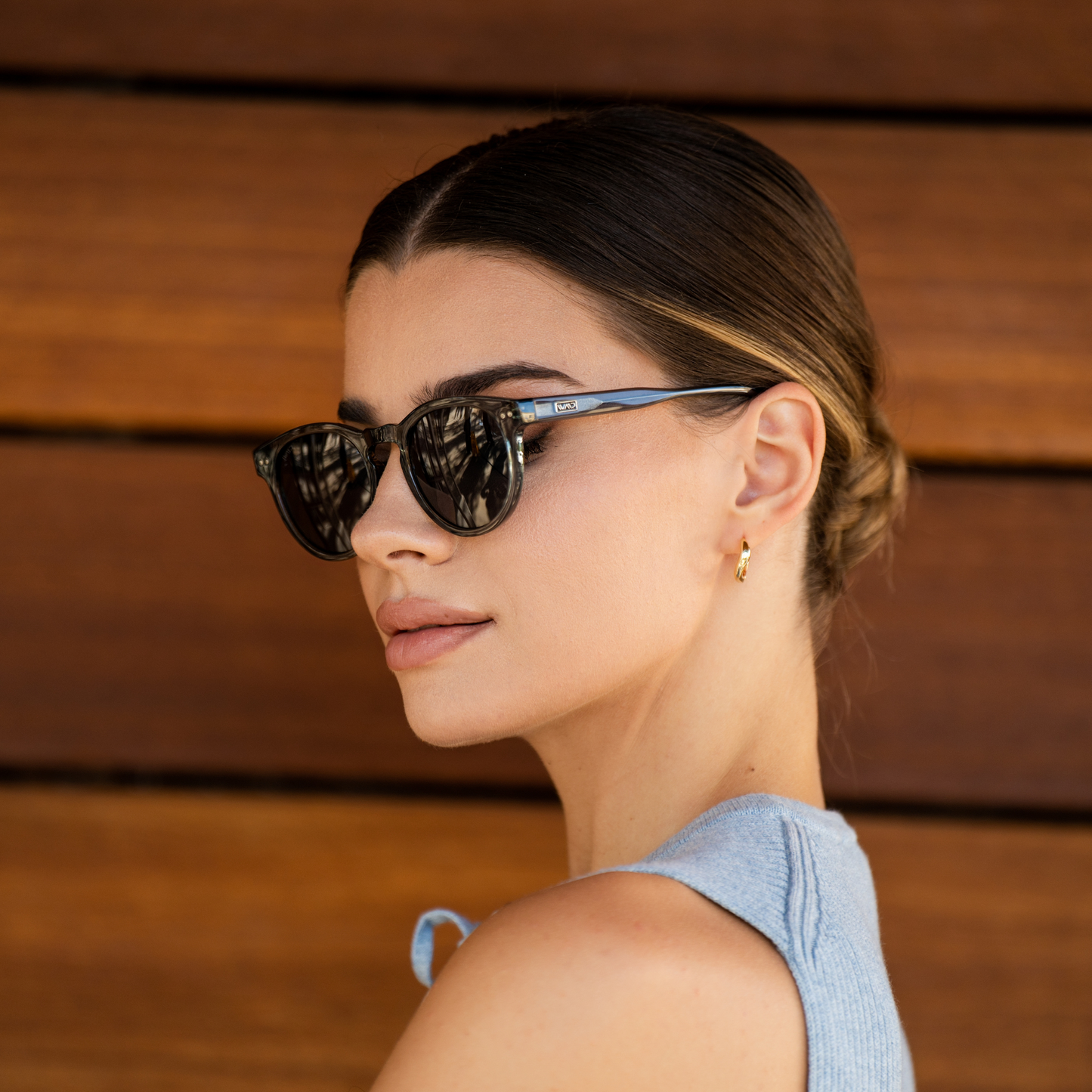 TATE Retro Round Unisex Sunglasses in Crystal Blue by WMP Eyewear