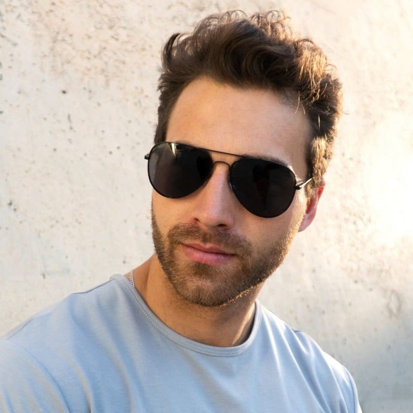 MAXWELL Polarized Unisex Aviator Sunglasses in Full Black by WMP Eyewear
