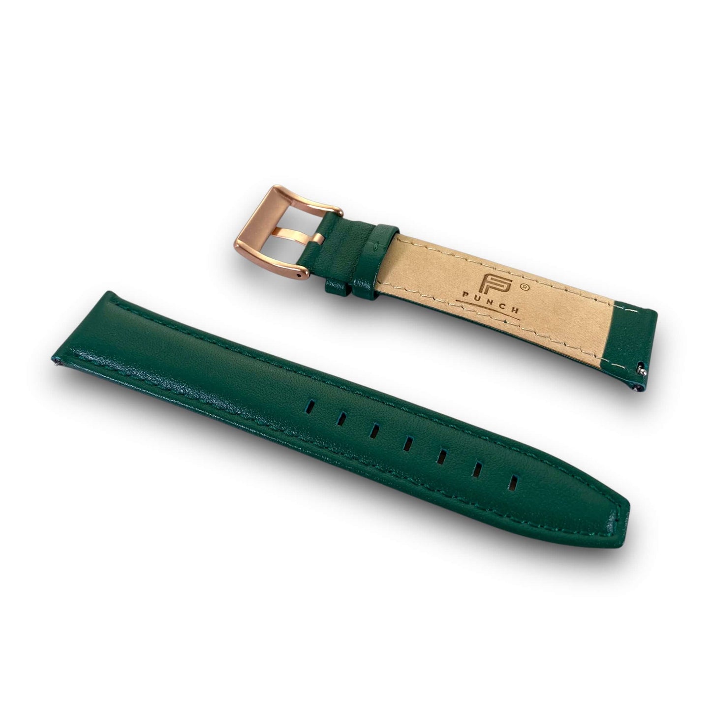 PUNCH Men's Rose Gold & Black Automatic Skeleton Watch - Green Leather Strap