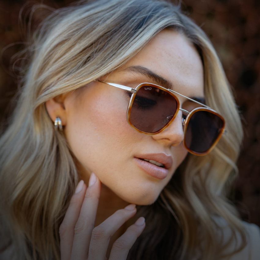 GIA Women's Square Oversized Aviator Sunglasses in Sunset Tortoise by WMP Eyewear UK