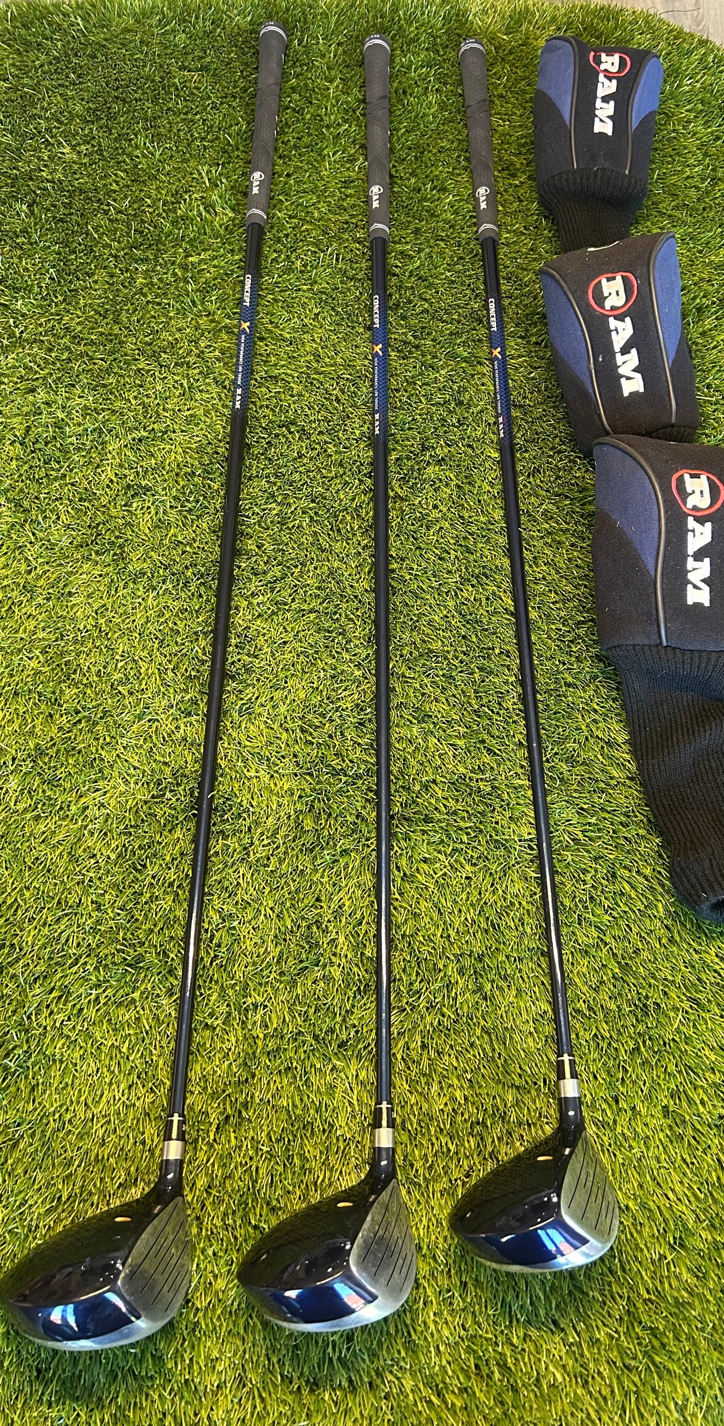 Ram Concept Wood set 3-17 degree, 5-21 degree, 7-24 degree Graphite regular flex Shaft - RH head covers included