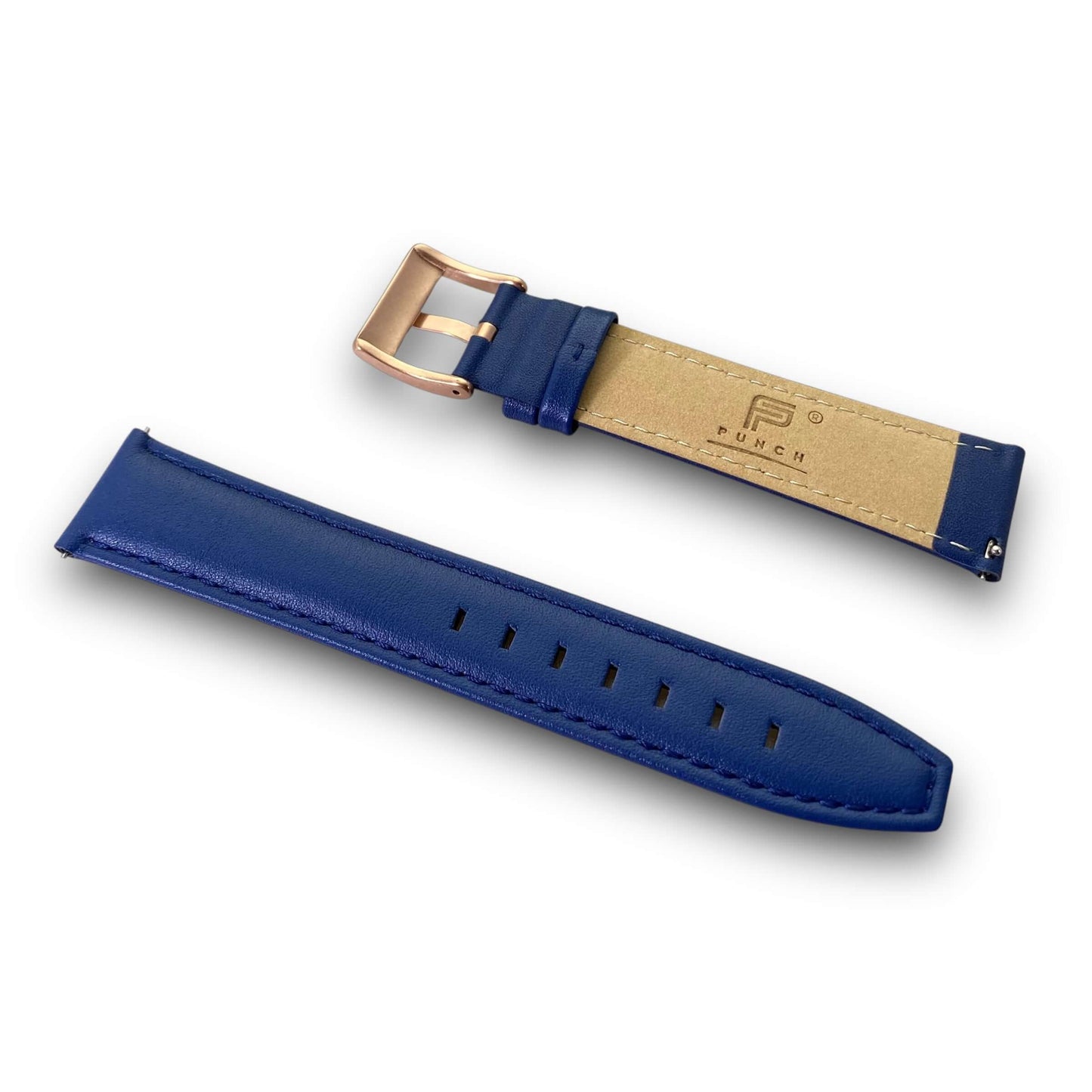 PUNCH Men's Rose Gold & Black Automatic Skeleton Watch - Blue Leather Strap