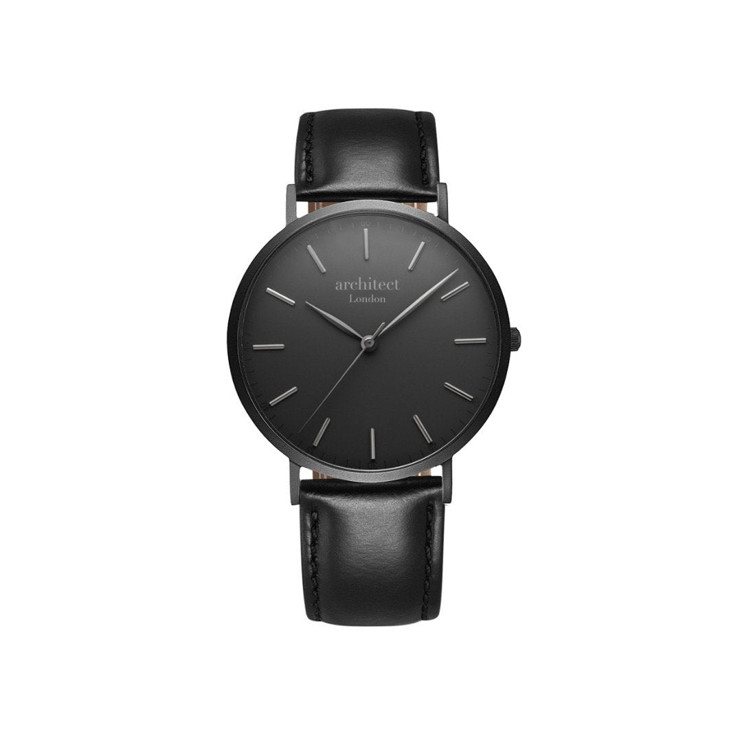 Modern Font Engraving - Men's Minimalist Watch + Jet Black Strap