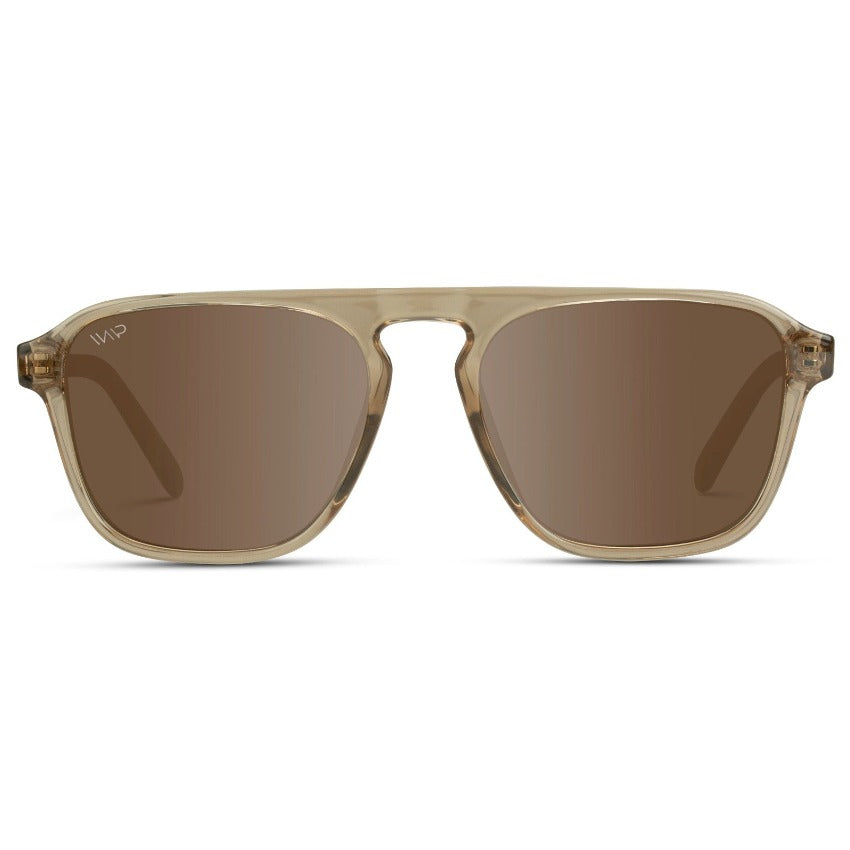 Lunettes de soleil aviateur carrées unisexes EMERSON en marron cristal par WMP Eyewear