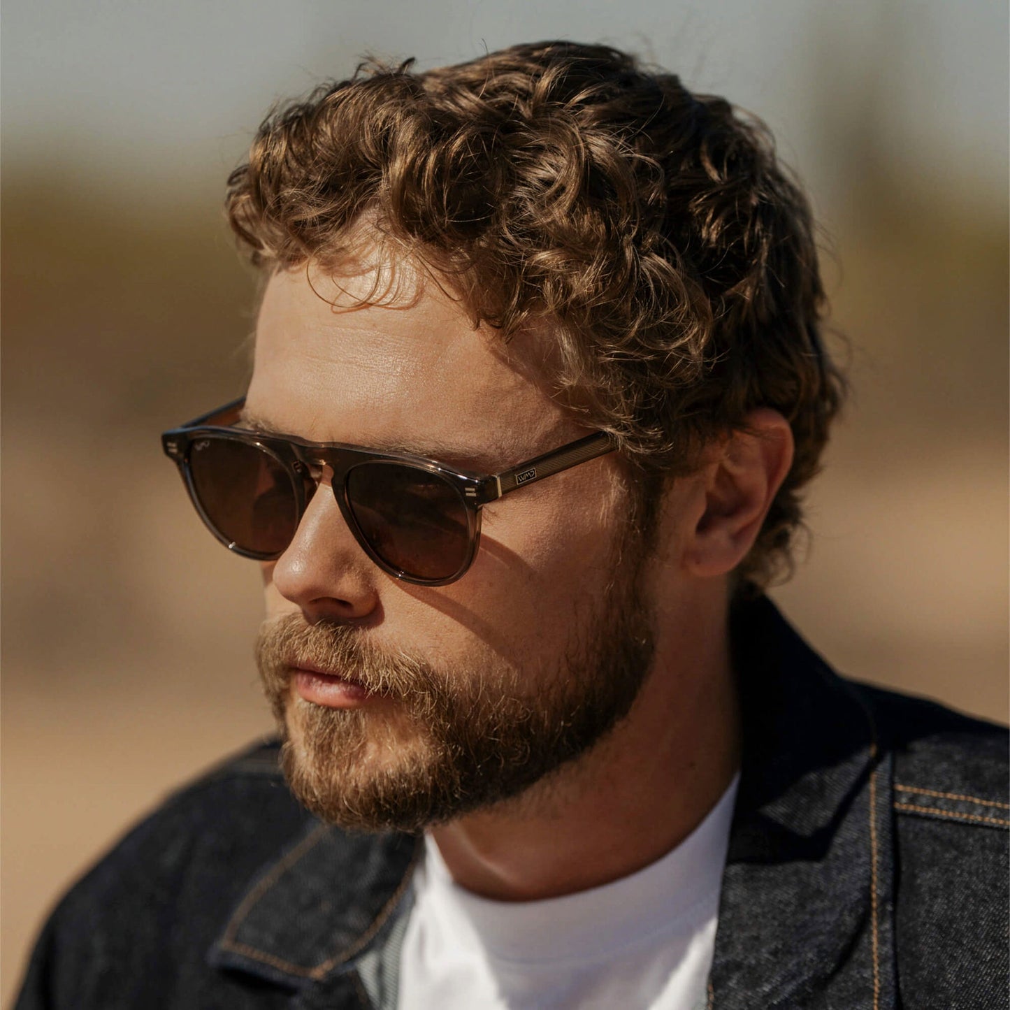 Lunettes de soleil aviateur rondes AXEL pour homme, couleur bronze cristal, par WMP Eyewear UK