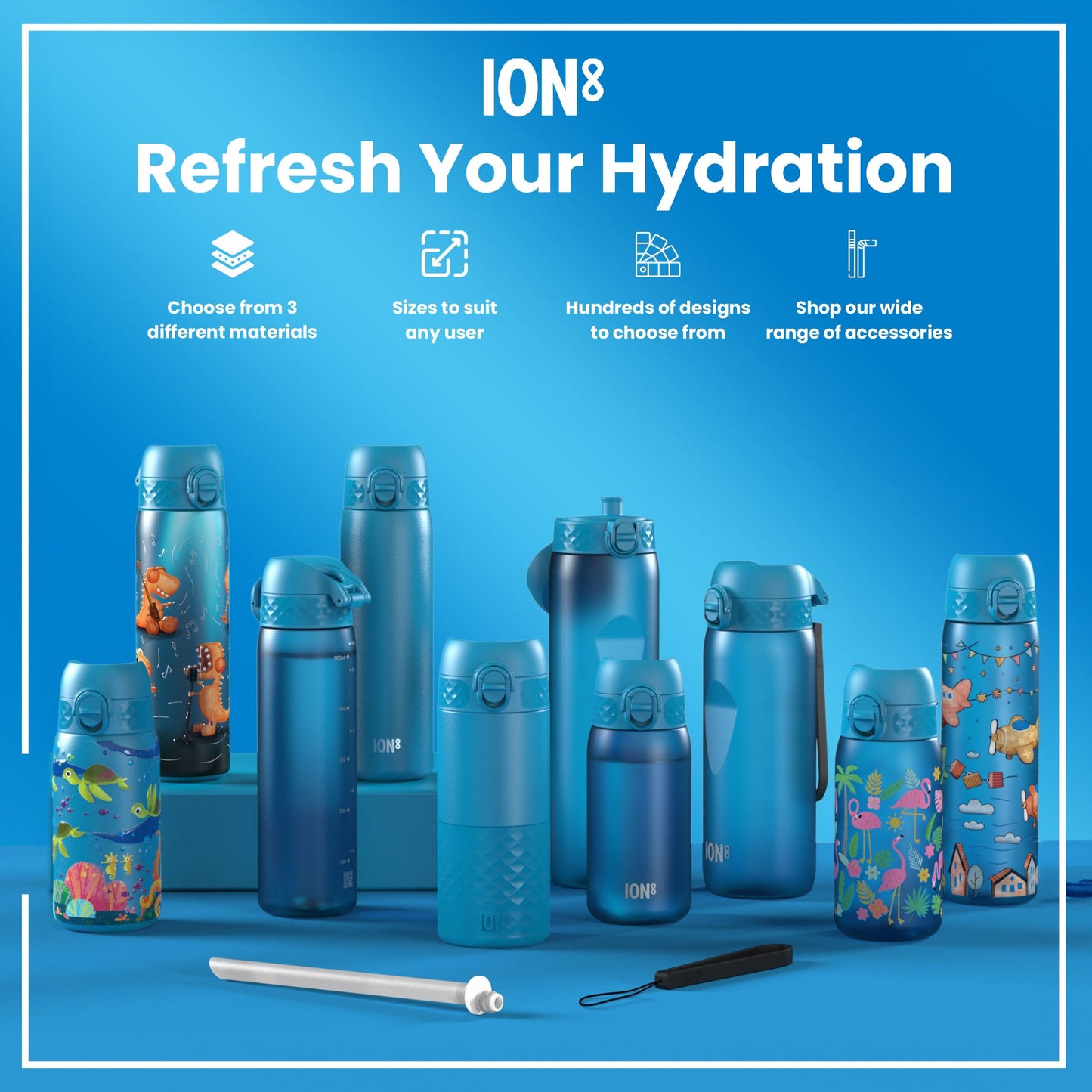 Leak Proof Slim Water Bottle, Recyclon, Dino Band, 500ml (18oz)