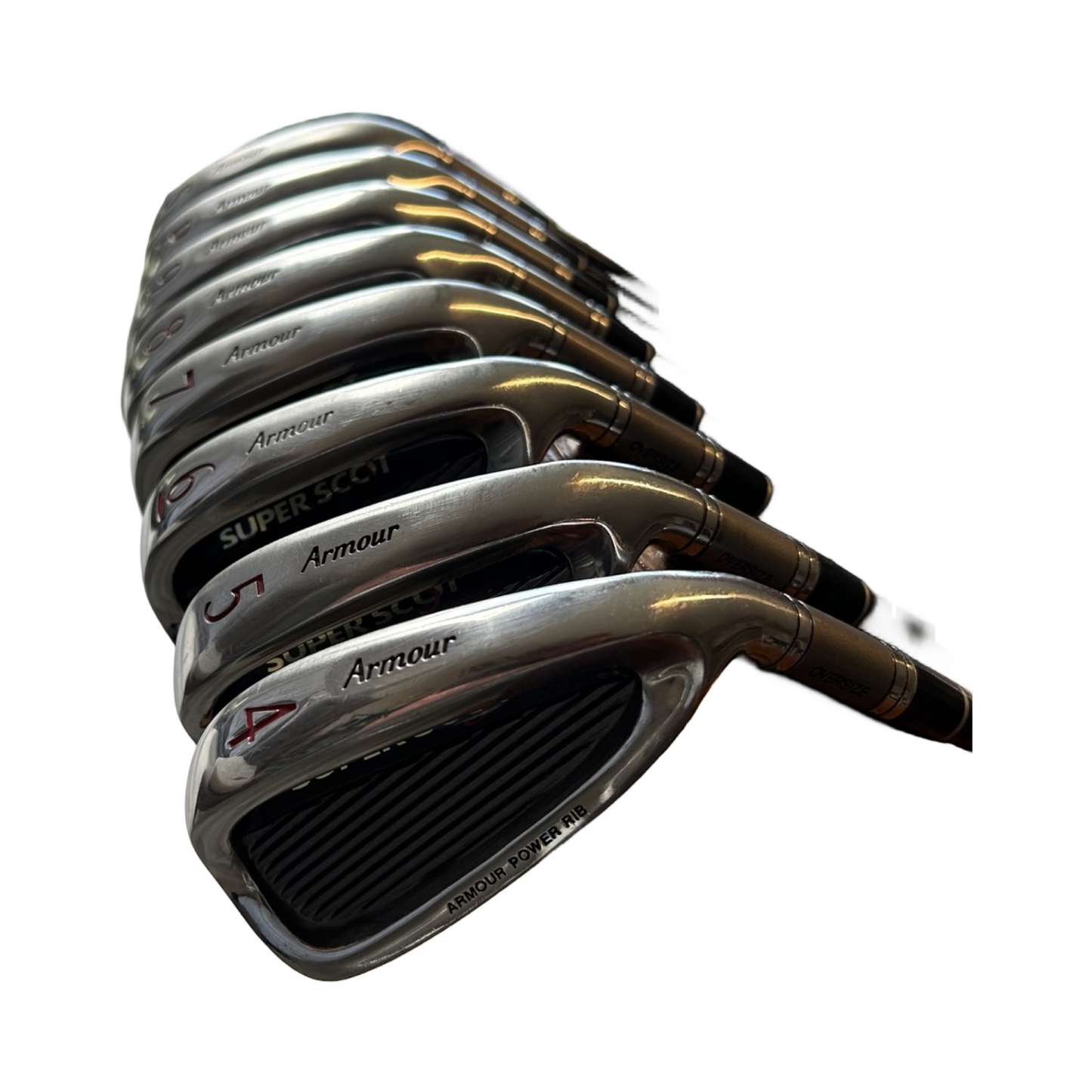 Tommy Armour Super Scot Over Size Golf Iron Set 4-PW & Sand Wedge Graphite Reg Flex New Lamkin Grips Head Covers