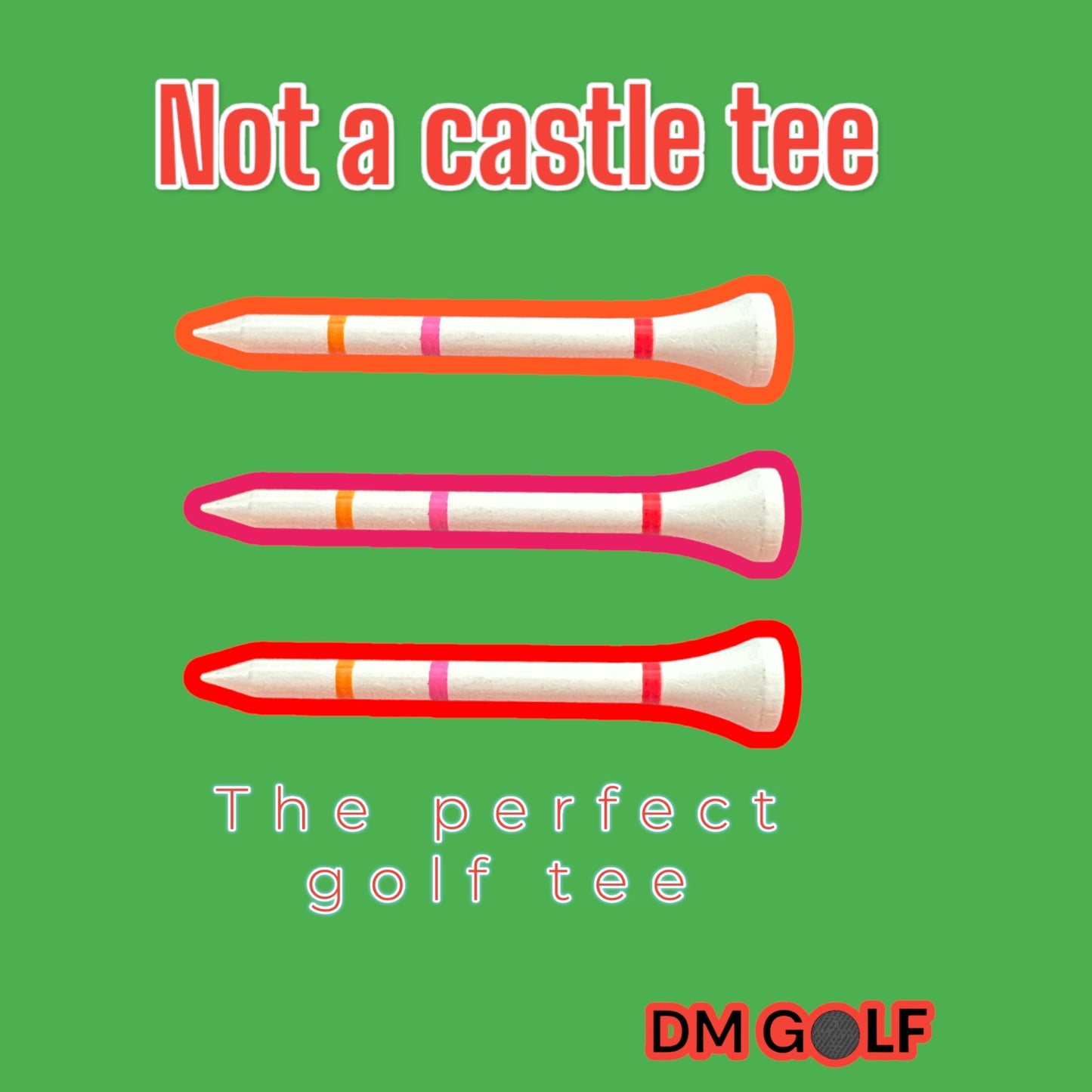 The O G-Not A Castle Tee Premium 70mm Bamboo Golf Tee With Orange, Pink & Red Castle Height Indicators-30 Pack