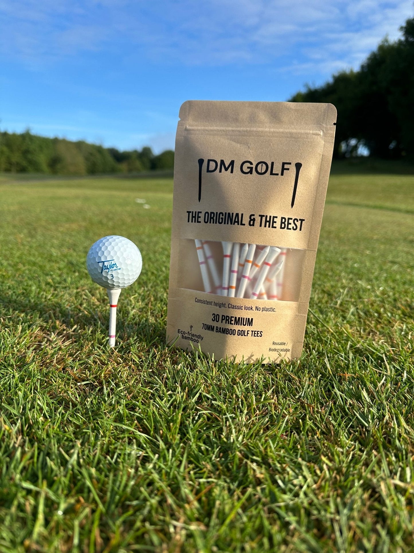 The O G-Not A Castle Tee Premium 70mm Bamboo Golf Tee With Orange, Pink & Red Castle Height Indicators-30 Pack