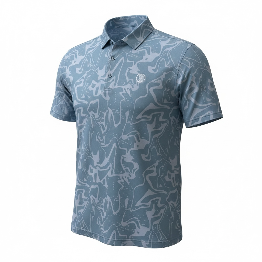 Aether Flow Light Blue Splash Mens Golf Polo Shirt