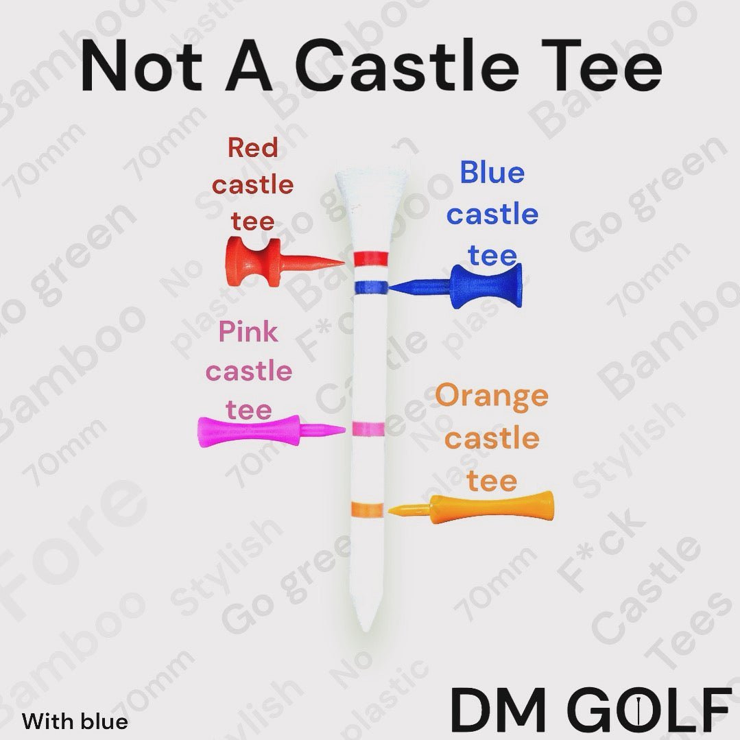 The Link-Not A Castle Tee-Premium 70mm Bamboo Golf Tee With Orange, Pink, Blue & Red Castle Height Indicators-30 Pack