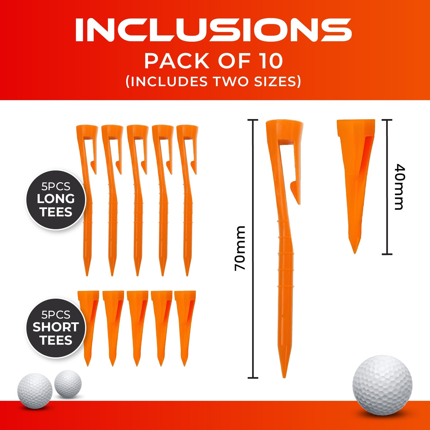 SWIFTEE Clip On Durable Golf Tee Tees With Height Markers - 5 x 70mm 5 x 40mm