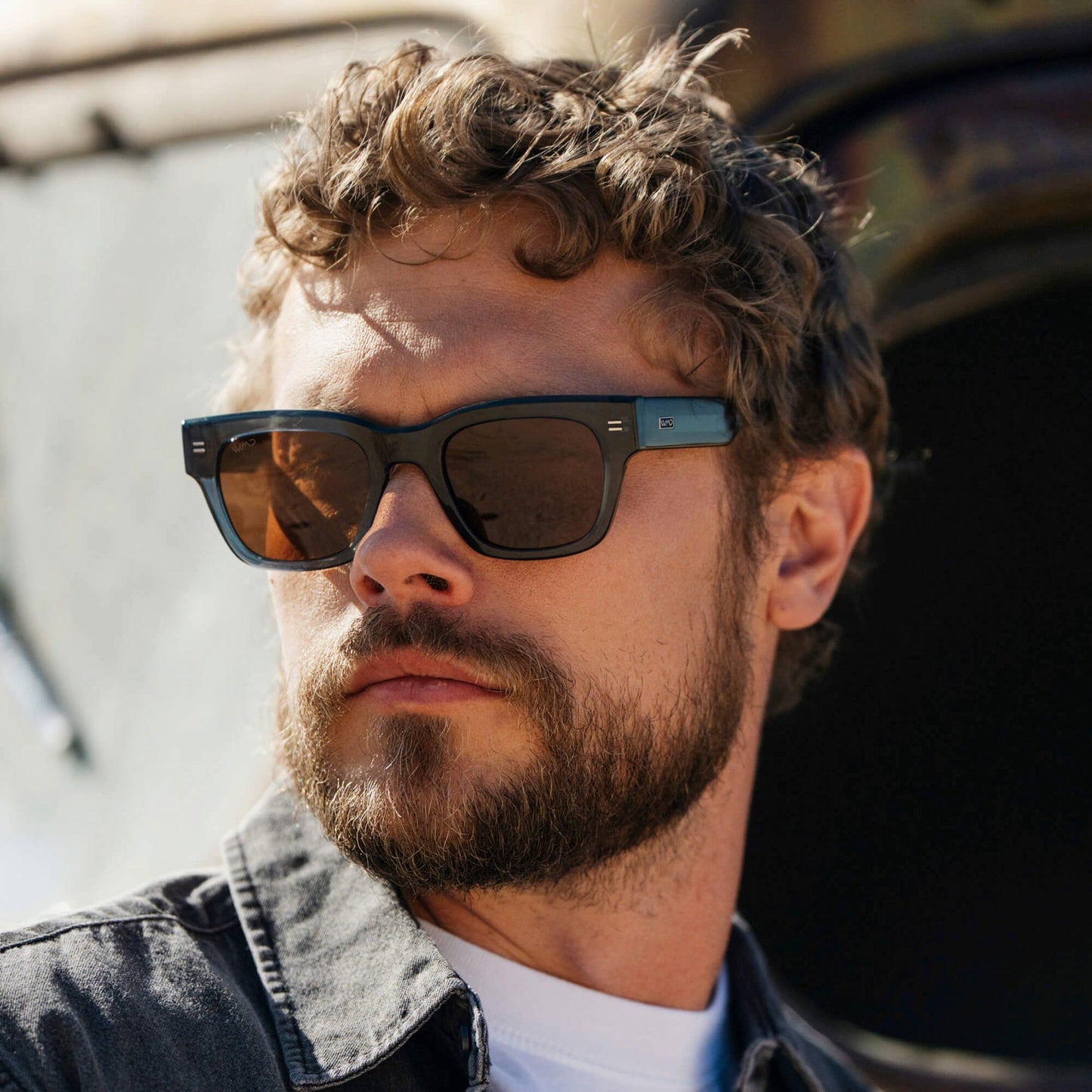 CLINT Men's Oversized Rectangular Sunglasses in Crystal Steel Blue by WMP Eyewear