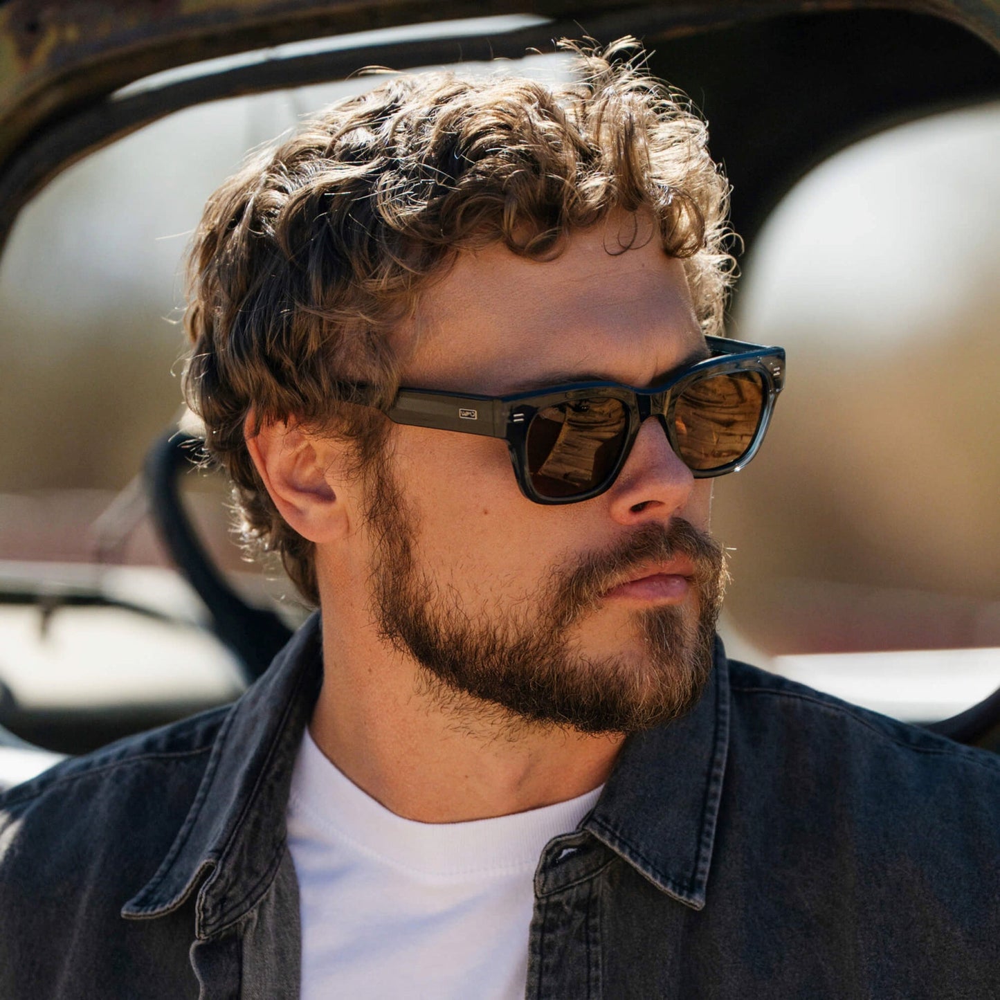 CLINT Men's Oversized Rectangular Sunglasses in Crystal Steel Blue by WMP Eyewear