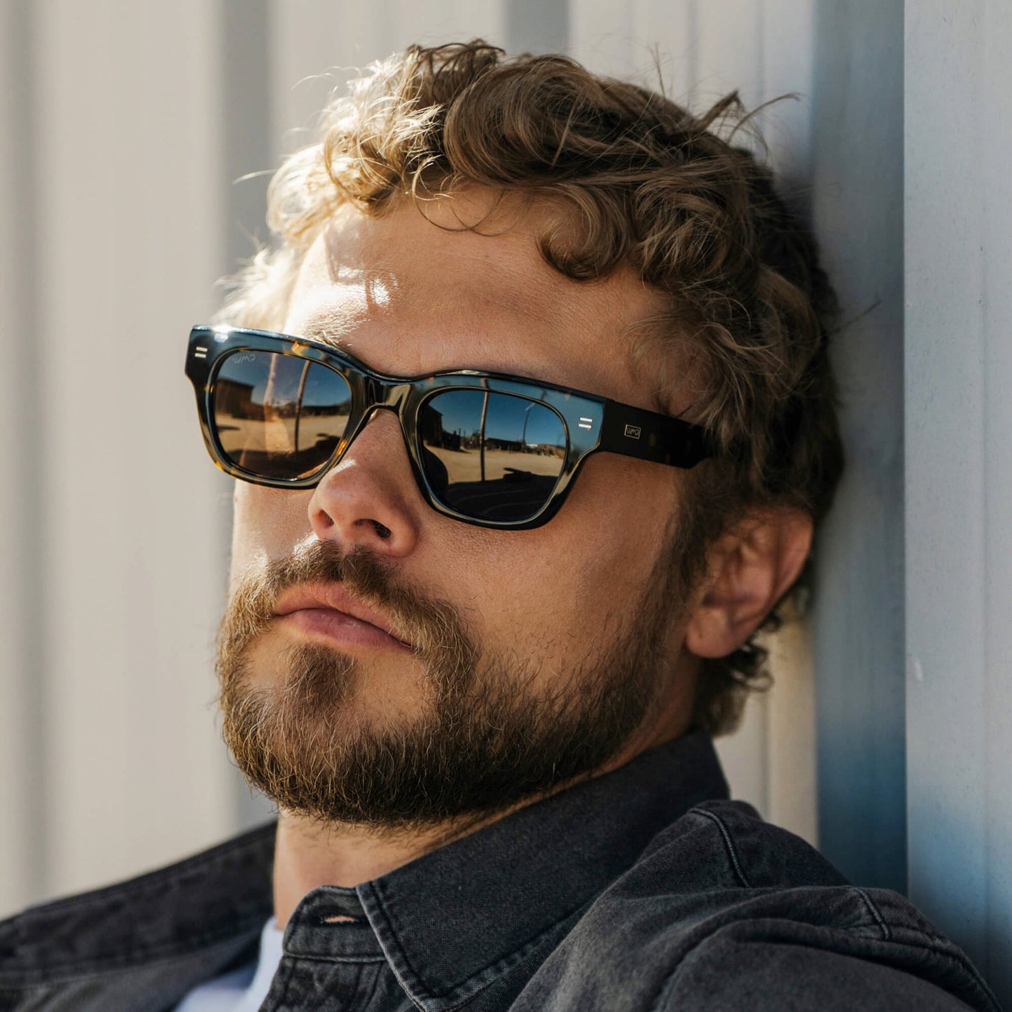 CLINT Men's Oversized Rectangular Sunglasses in Obsidian Gold Tortoise by WMP Eyewear