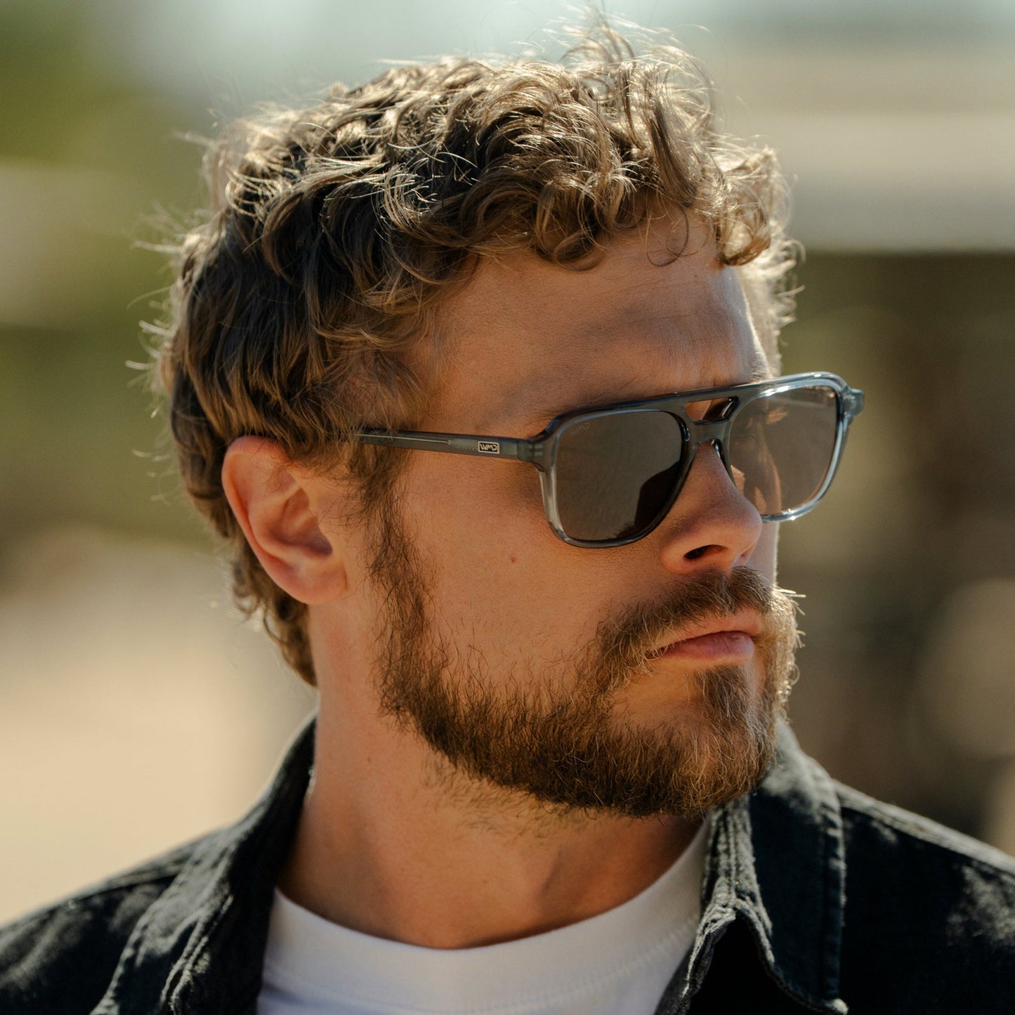 DEAN Polarised Oversized Aviator Sunglasses in Crystal Stone Blue by WMP Eyewear