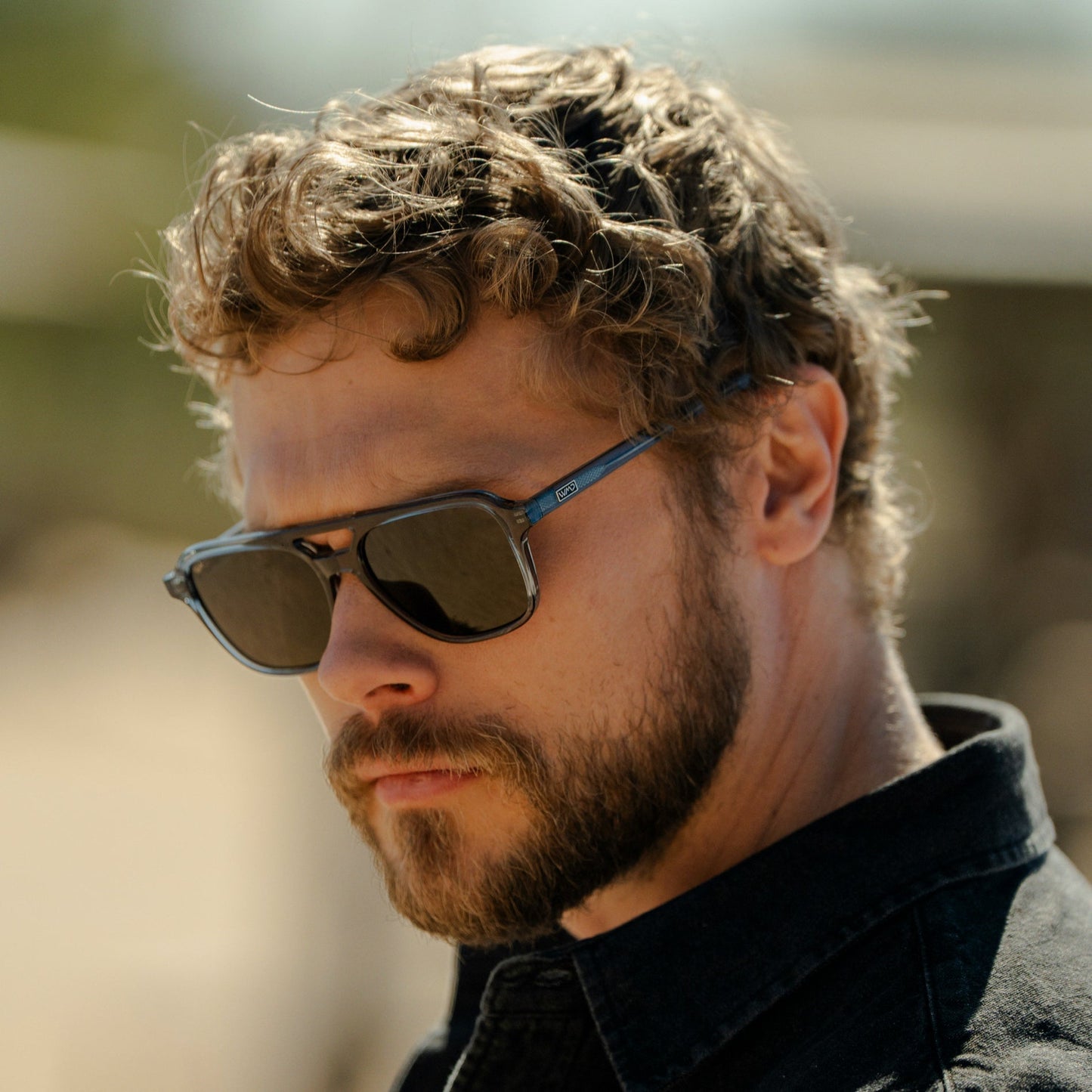 DEAN Polarised Oversized Aviator Sunglasses in Crystal Stone Blue by WMP Eyewear