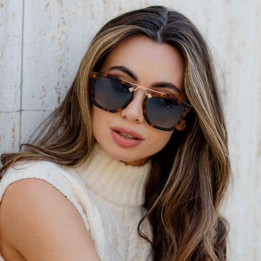 Lunettes de soleil oversize DEMI pour femme, couleur écaille de tortue, marron whisky, par WMP Eyewear UK