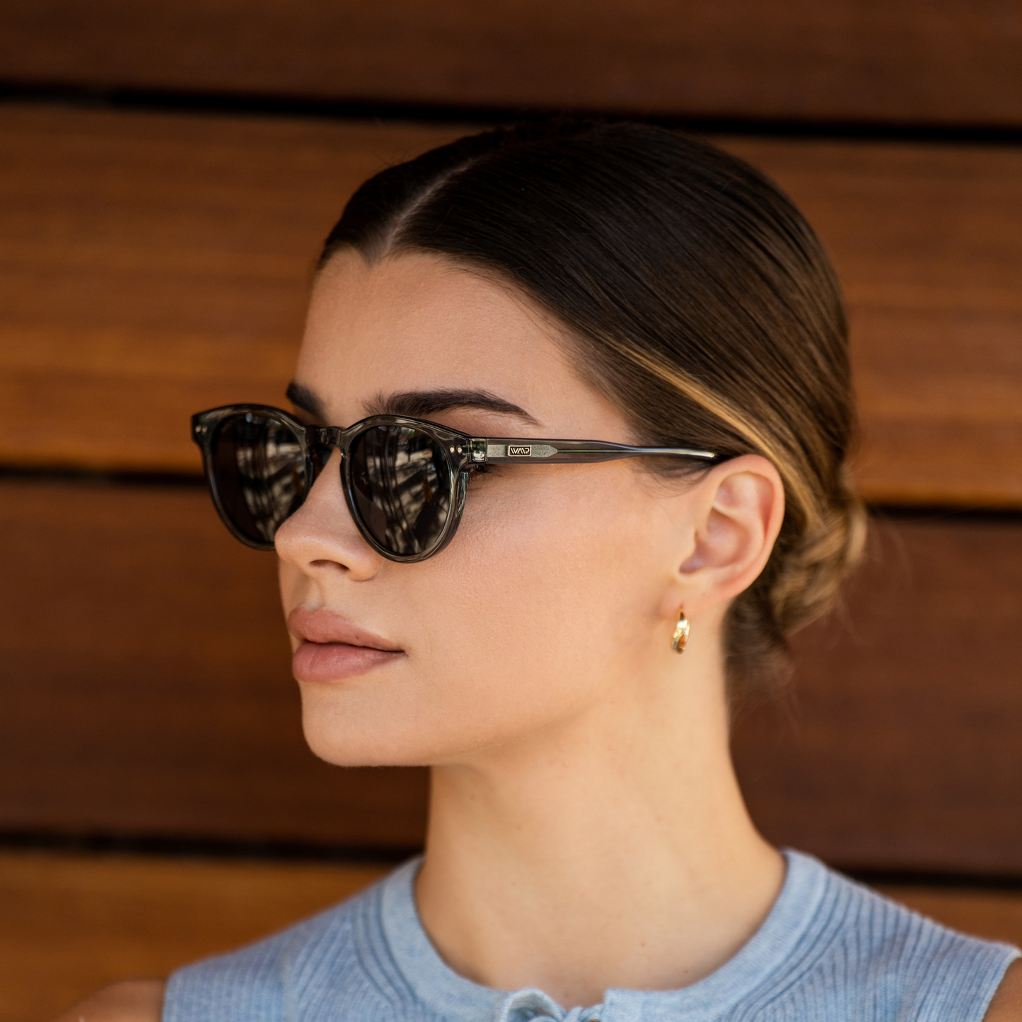 TATE Retro Round Unisex Sunglasses in Crystal Blue by WMP Eyewear