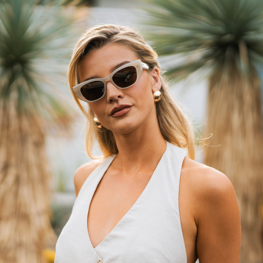 EVELYN Women's Retro Cat-Eye Sunglasses in Pearl Beige by WMP Eyewear