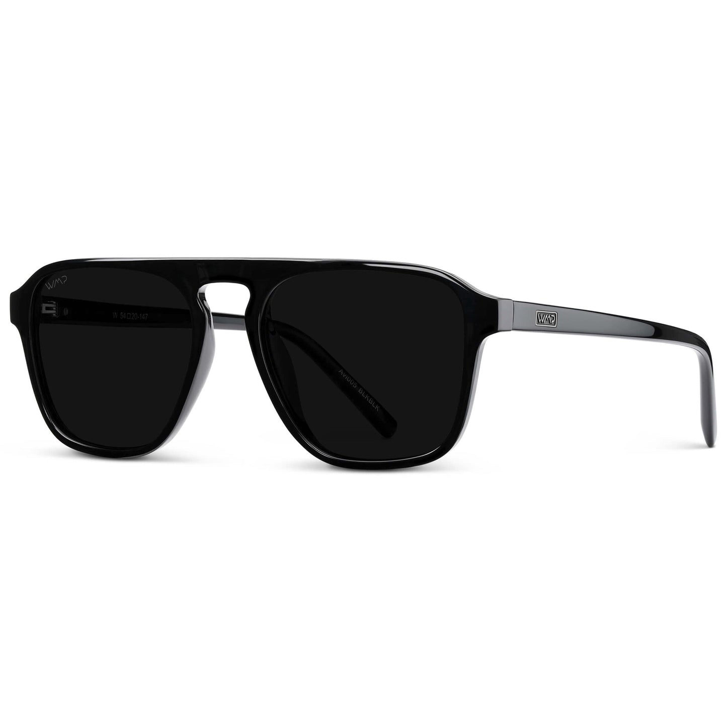 Lunettes de soleil aviateur carrées unisexes EMERSON en triple noir par WMP Eyewear