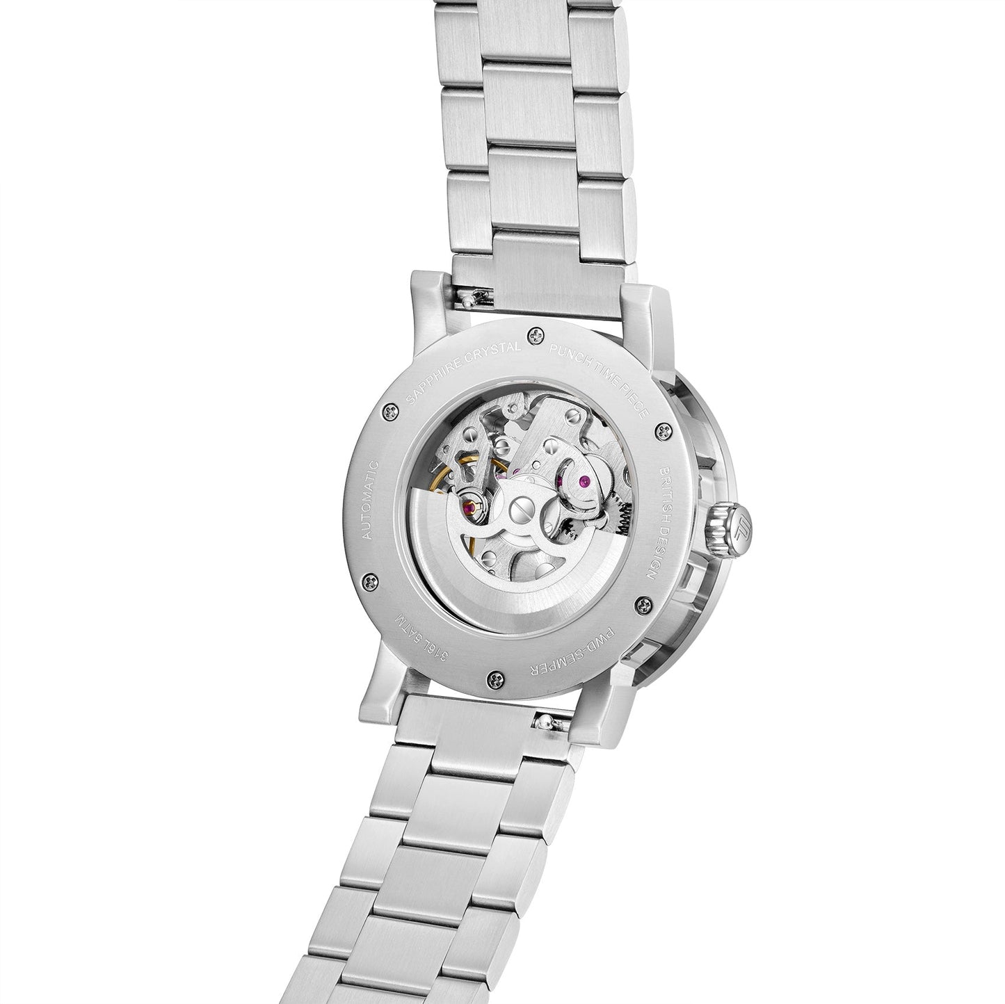 PUNCH Mens Watch, Silver & White Skeleton Automatic Watch - White Rubber Strap