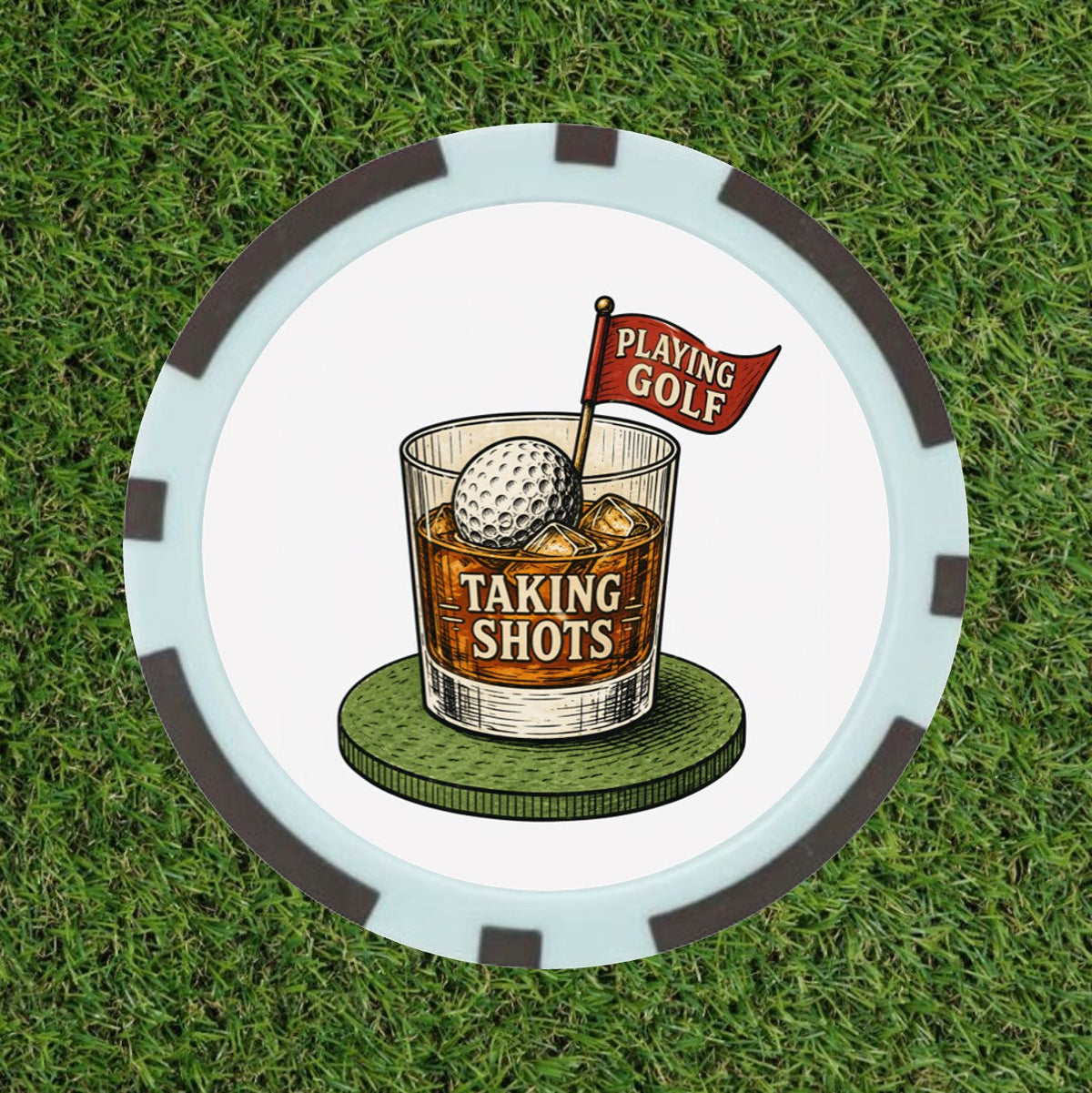 "Taking Shots" Golf Poker Chip Ball Marker – Funny Golf Gift