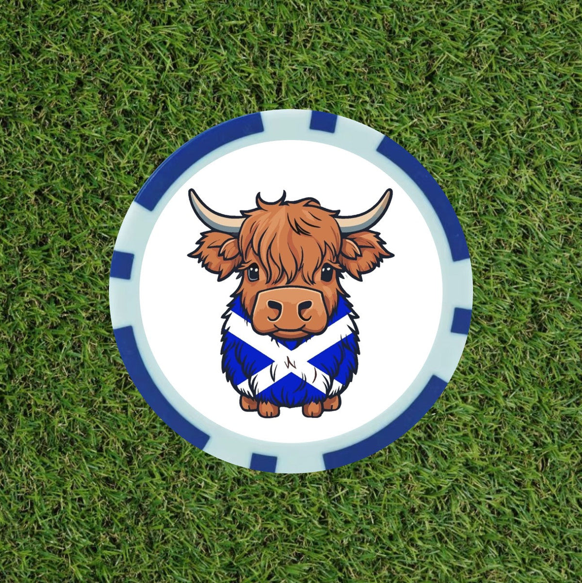 Highland Cow Scottish flag poker chip